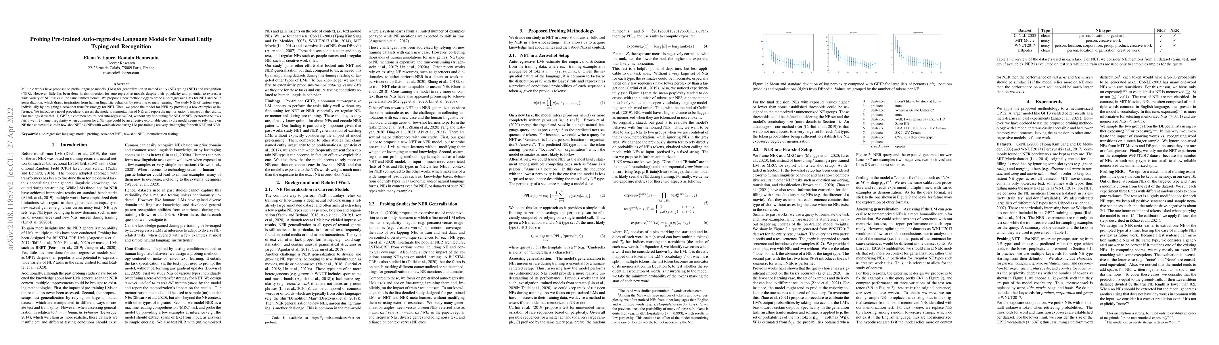 Thumbnail for Probing Pre-trained Auto-regressive Language Models for Named Entity
  Typing and Recognition