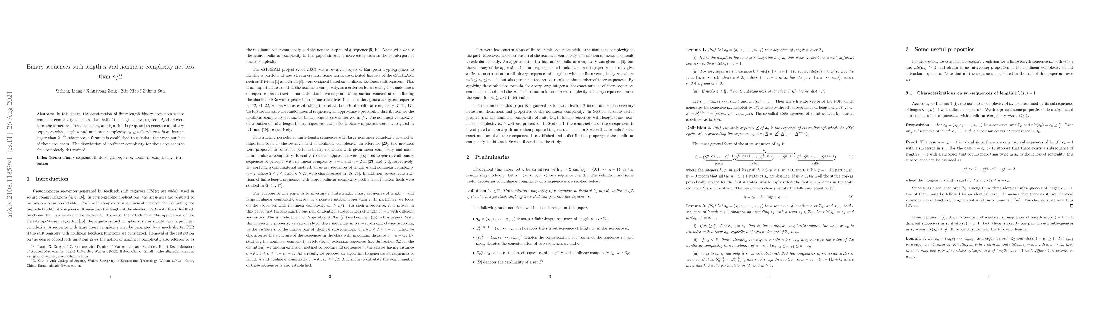 Thumbnail for Binary sequences with length n and nonlinear complexity not less than
  n/2
