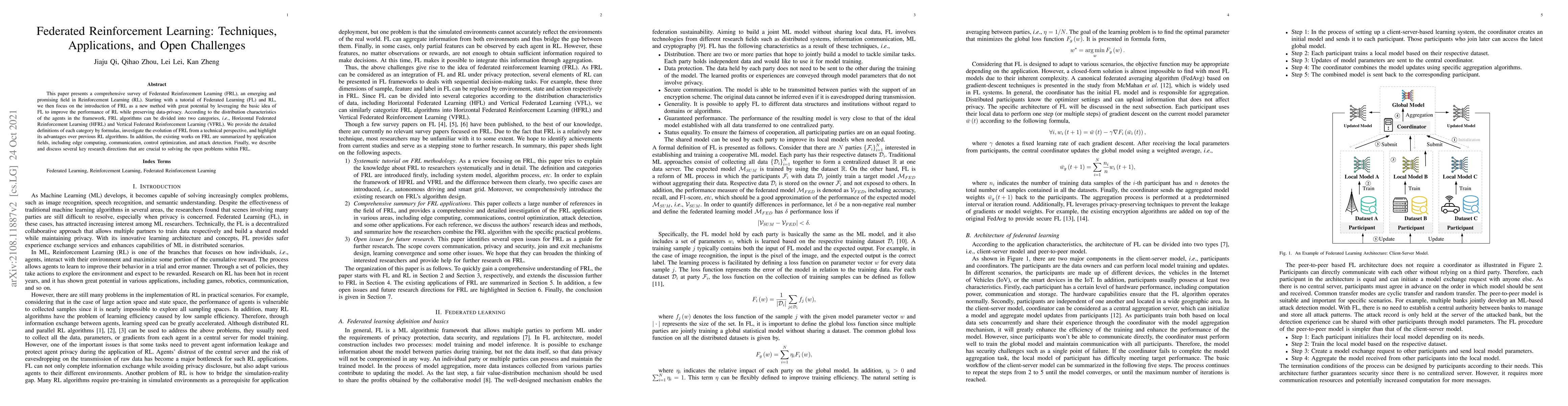 Thumbnail for Federated Reinforcement Learning: Techniques, Applications, and Open
  Challenges