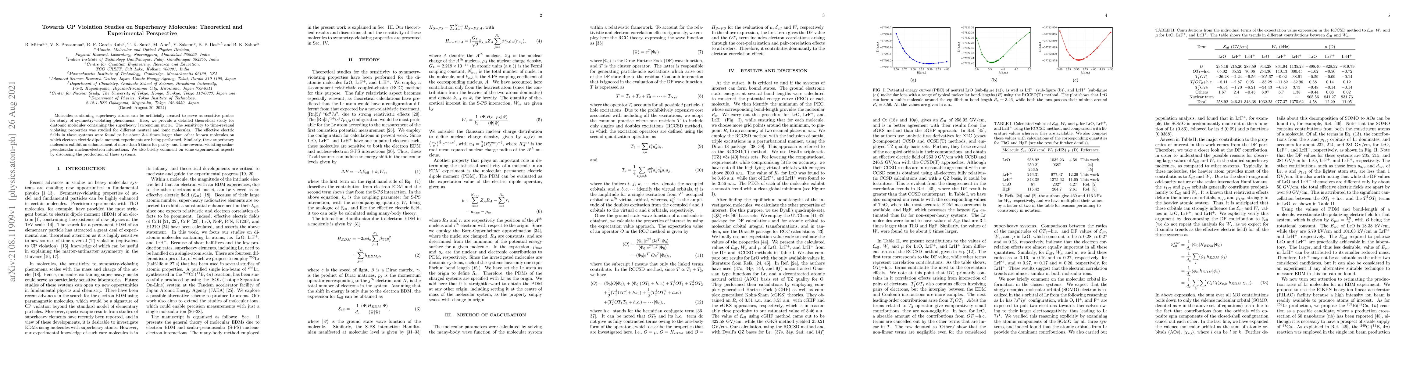 Thumbnail for Towards CP Violation Studies on Superheavy Molecules: Theoretical and
  Experimental Perspective