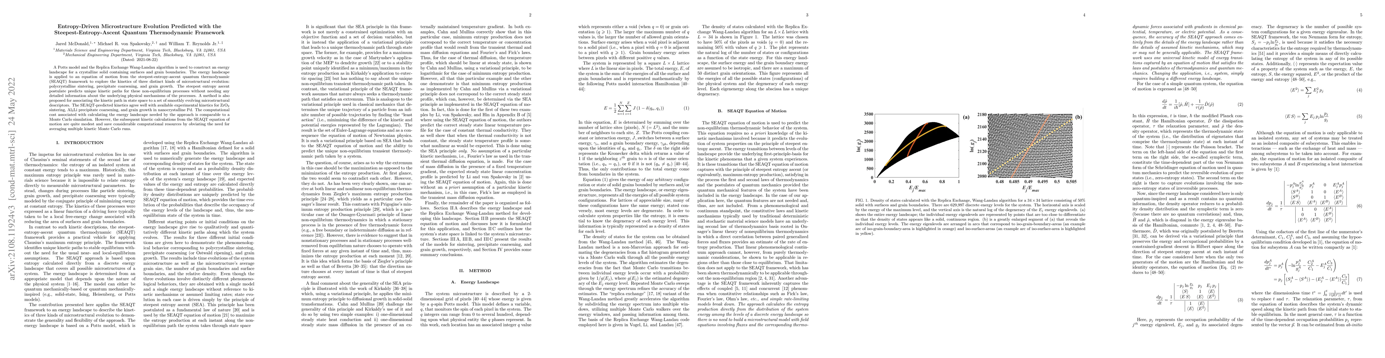 Thumbnail for Entropy-Driven Microstructure Evolution Predicted with the
  Steepest-Entropy-Ascent Quantum Thermodynamic Framework