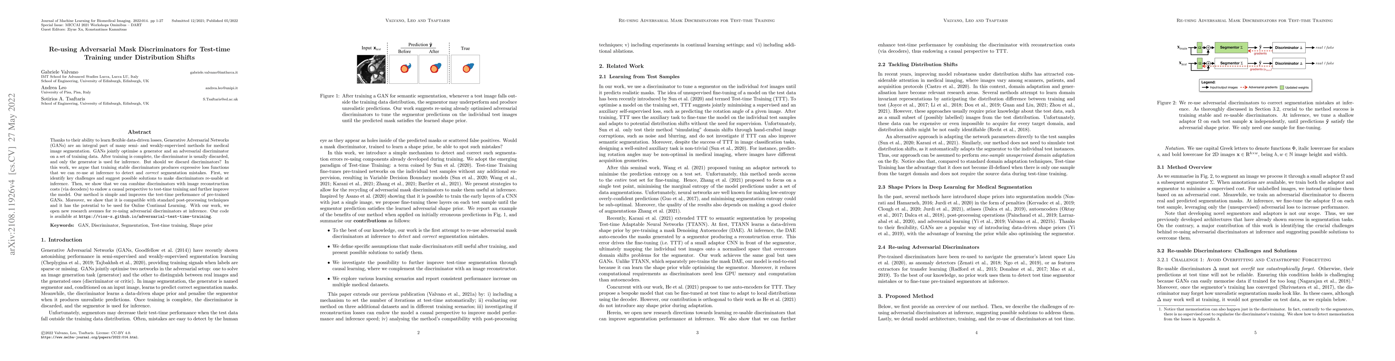 Thumbnail for Re-using Adversarial Mask Discriminators for Test-time Training under
  Distribution Shifts
