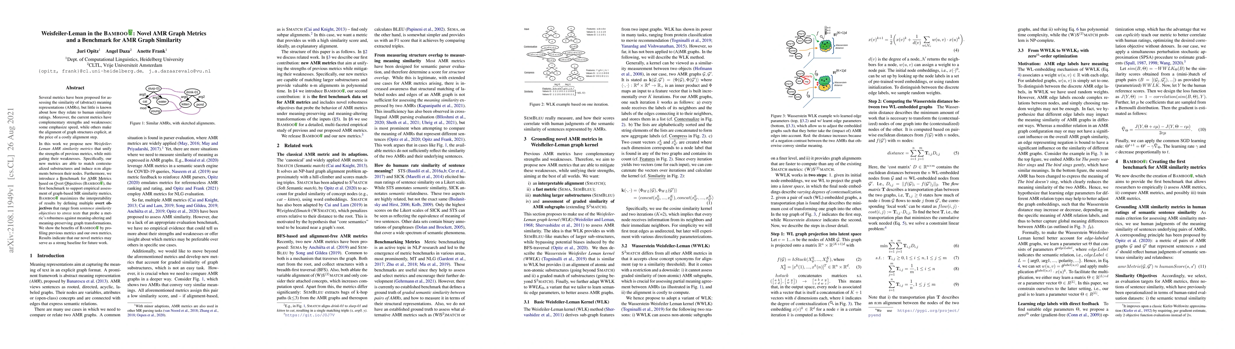 Thumbnail for Weisfeiler-Leman in the BAMBOO: Novel AMR Graph Metrics and a Benchmark
  for AMR Graph Similarity