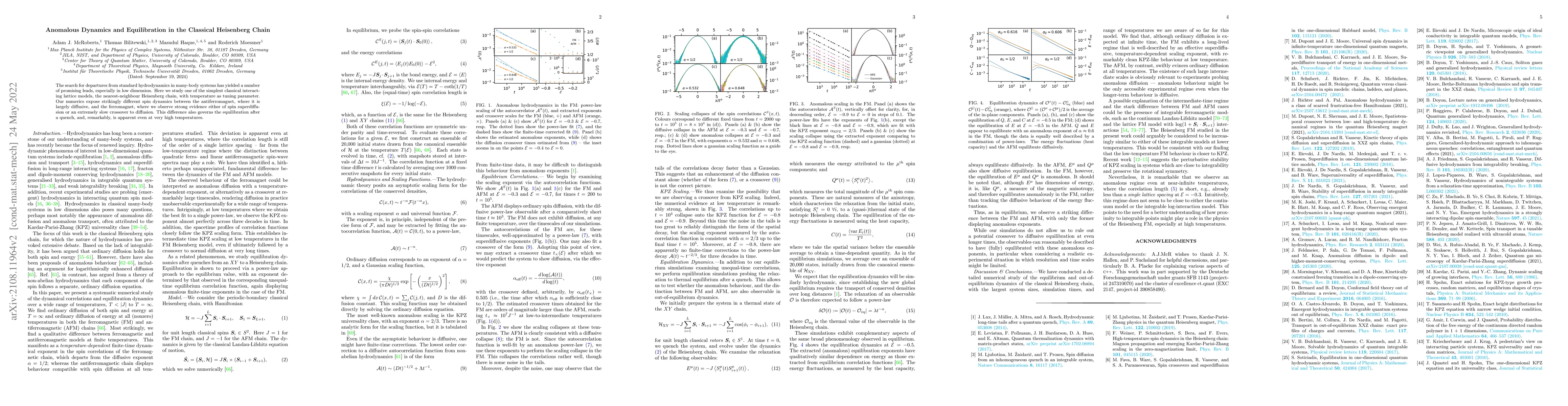Thumbnail for Anomalous Dynamics and Equilibration in the Classical Heisenberg Chain