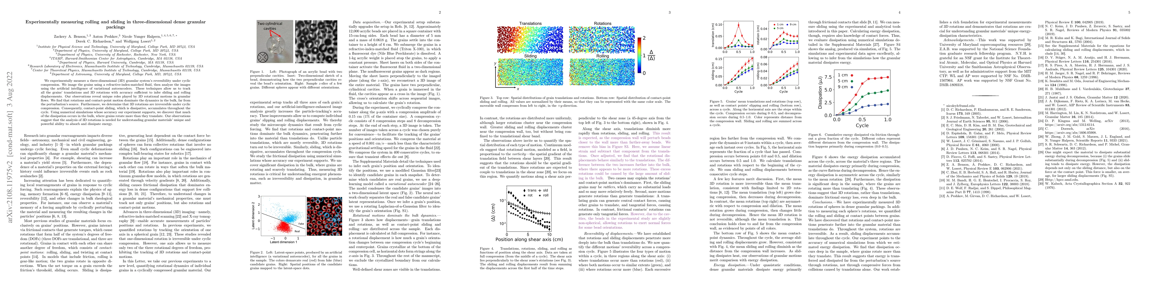Thumbnail for Experimentally measuring rolling and sliding in three-dimensional dense
  granular packings