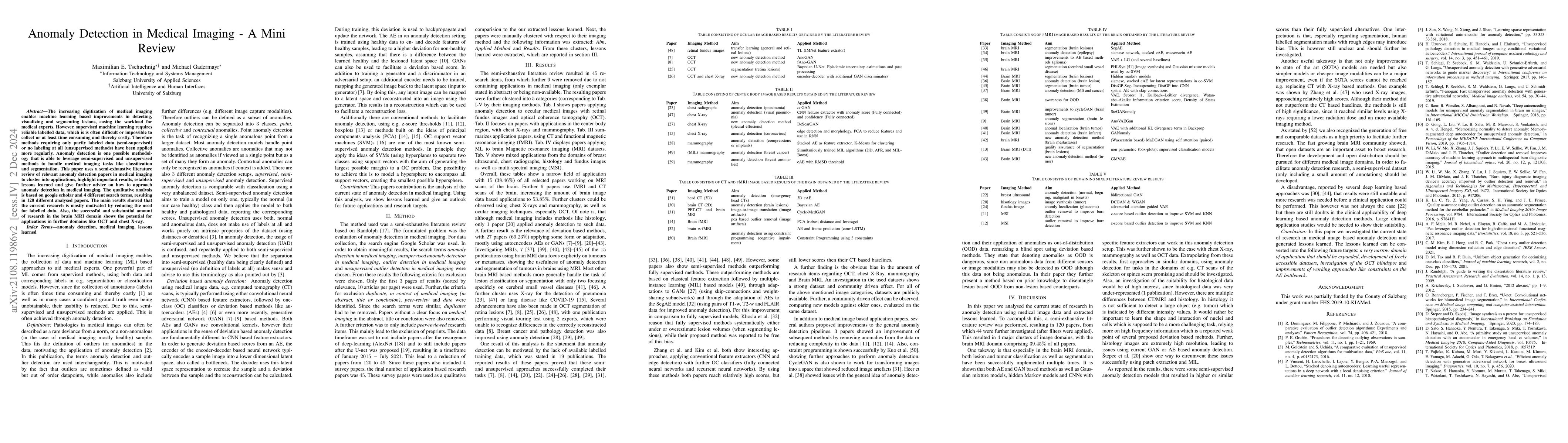 Thumbnail for Anomaly Detection in Medical Imaging -- A Mini Review