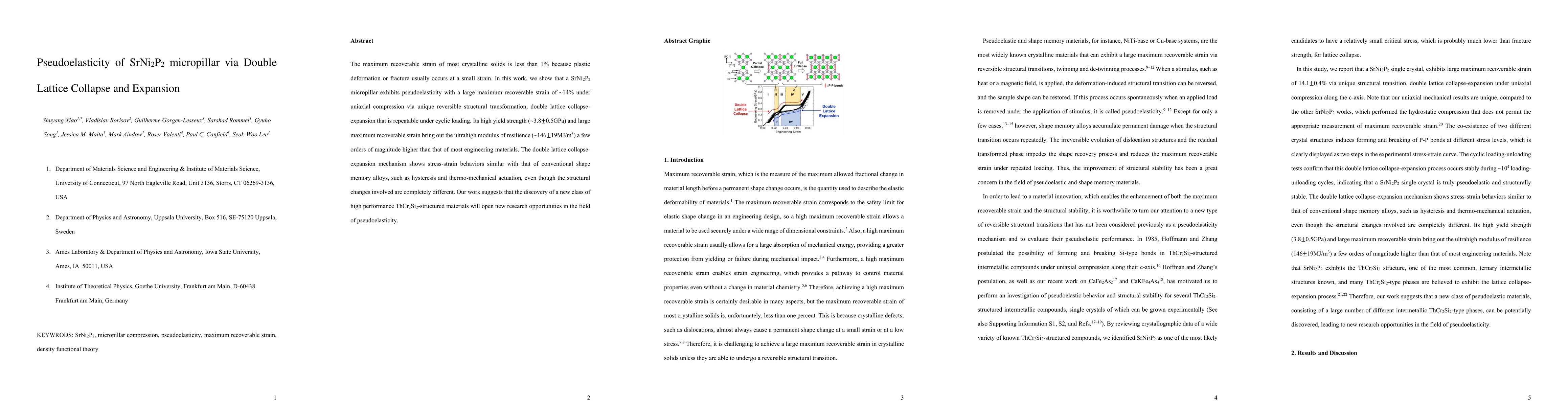 Thumbnail for Pseudoelasticity of SrNi$_2$P$_2$ micropillar via Double Lattice
  Collapse and Expansion