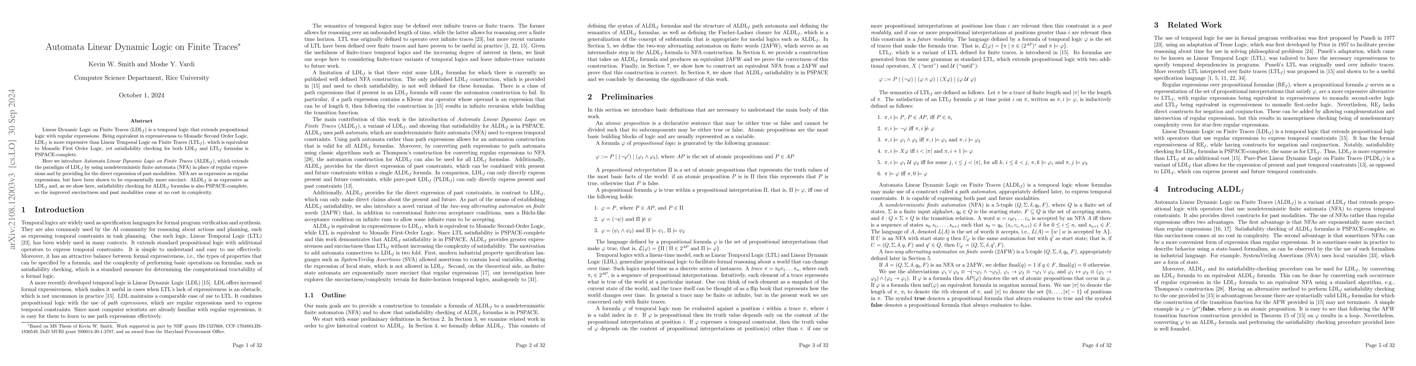 Thumbnail for Automata Linear Dynamic Logic on Finite Traces