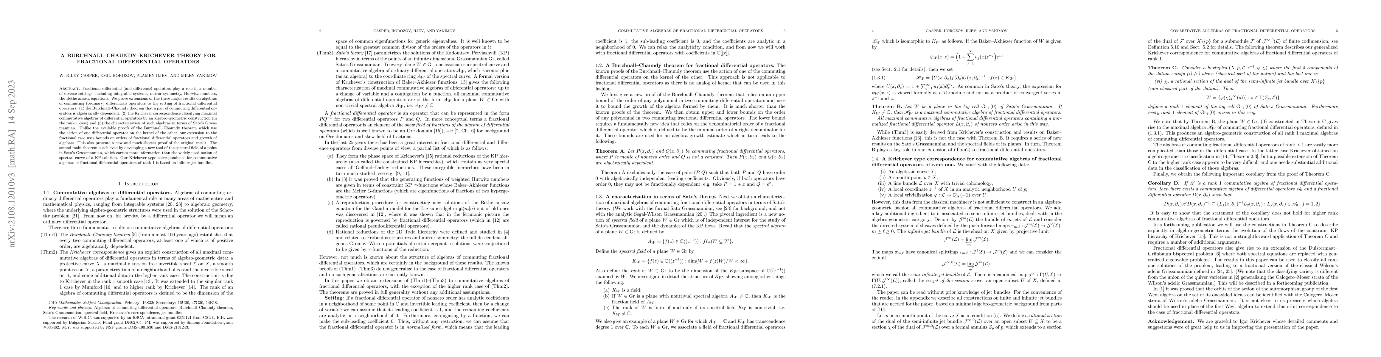 Thumbnail for A Burchnall-Chaundy-Krichever Theory for Fractional Differential
  Operators