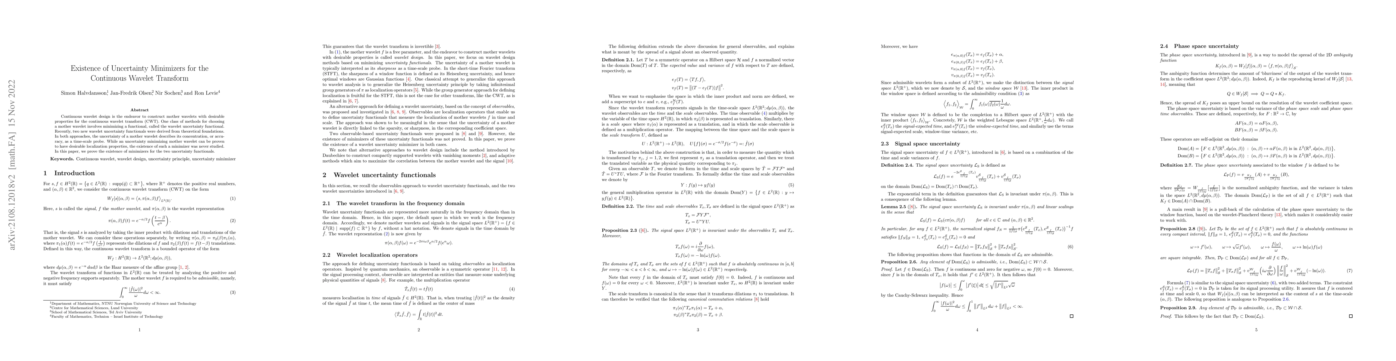 Thumbnail for Existence of Uncertainty Minimizers for the Continuous Wavelet Transform