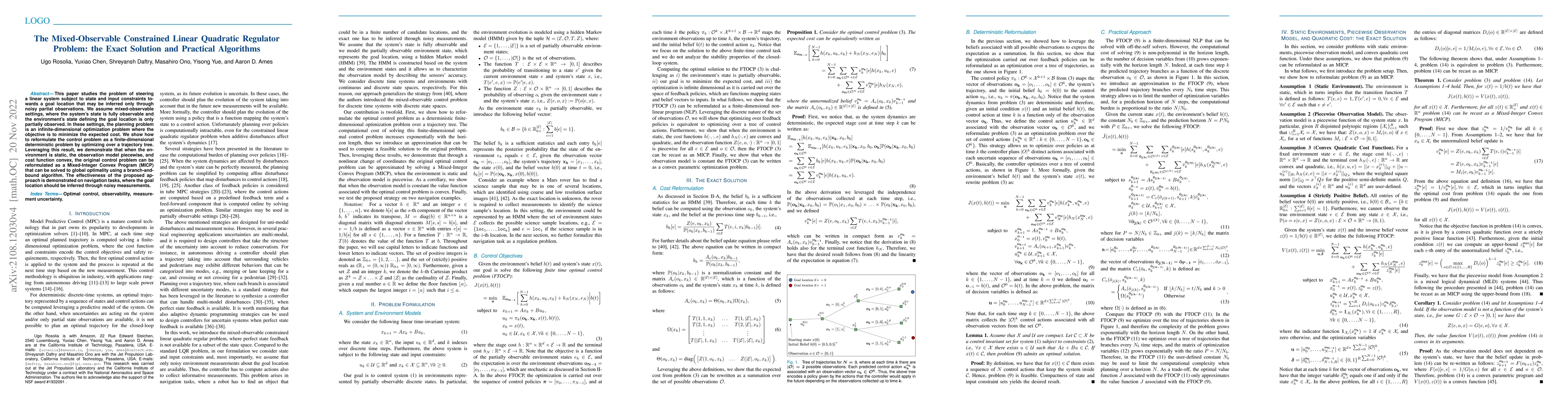 Thumbnail for The Mixed-Observable Constrained Linear Quadratic Regulator Problem: the
  Exact Solution and Practical Algorithms