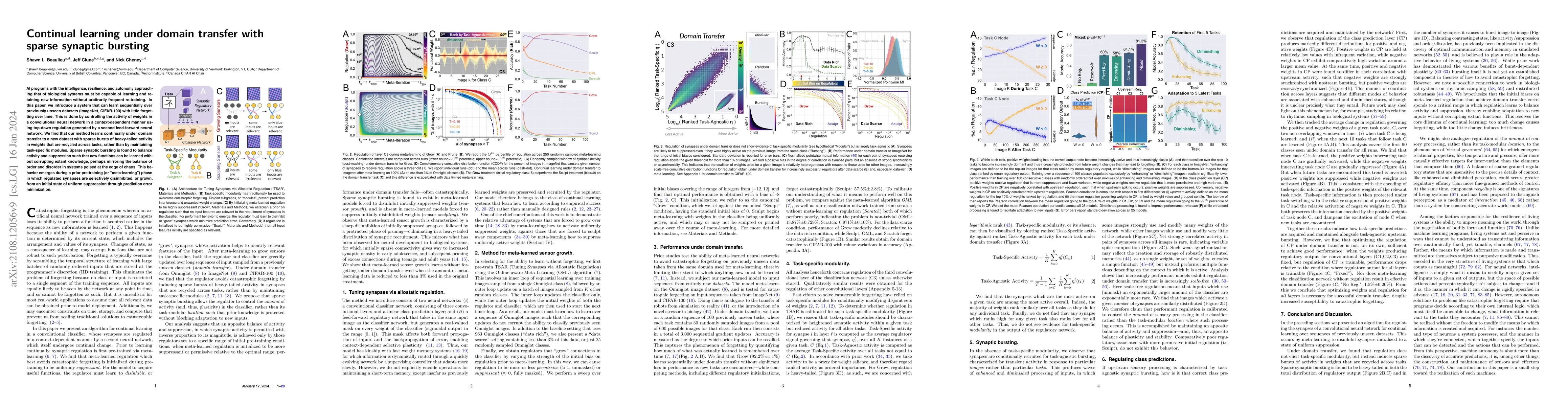 Thumbnail for Continual learning under domain transfer with sparse synaptic bursting