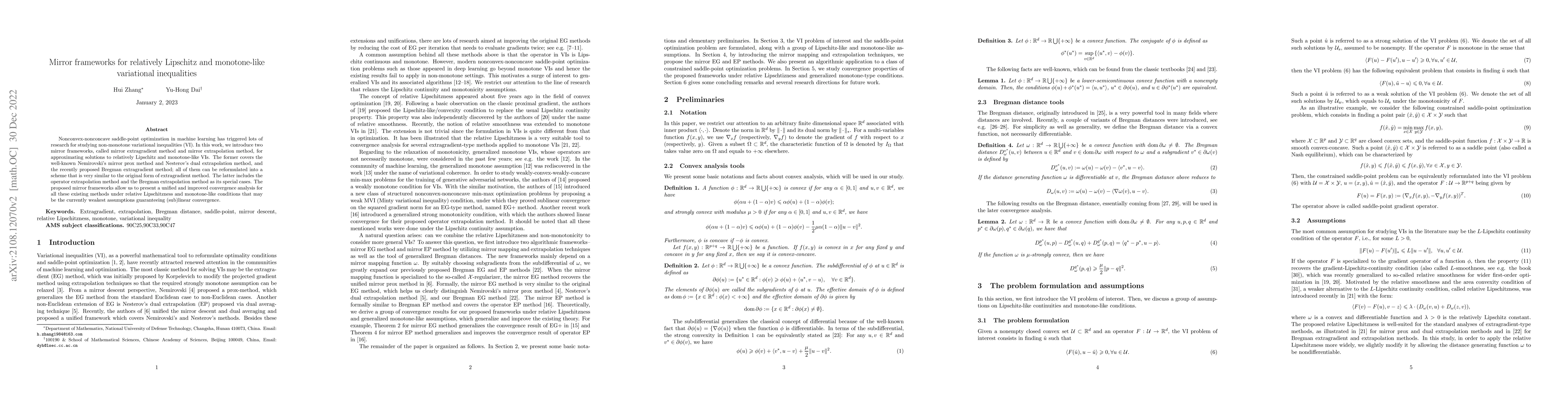 Thumbnail for Mirror frameworks for relatively Lipschitz and monotone-like variational
  inequalities