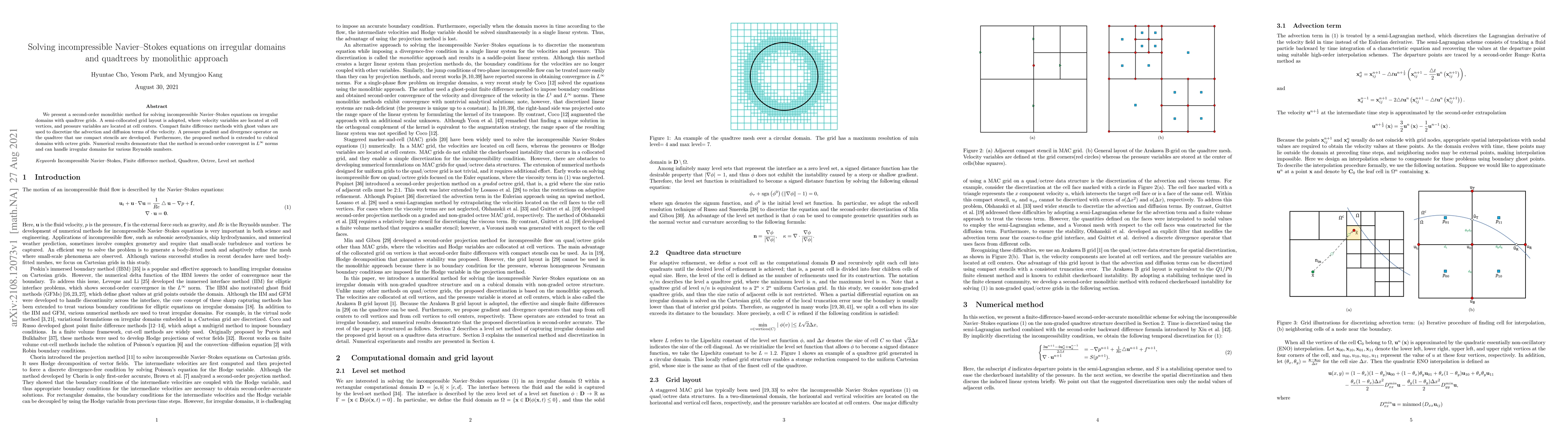 Thumbnail for Solving incompressible Navier--Stokes equations on irregular domains and
  quadtrees by monolithic approach