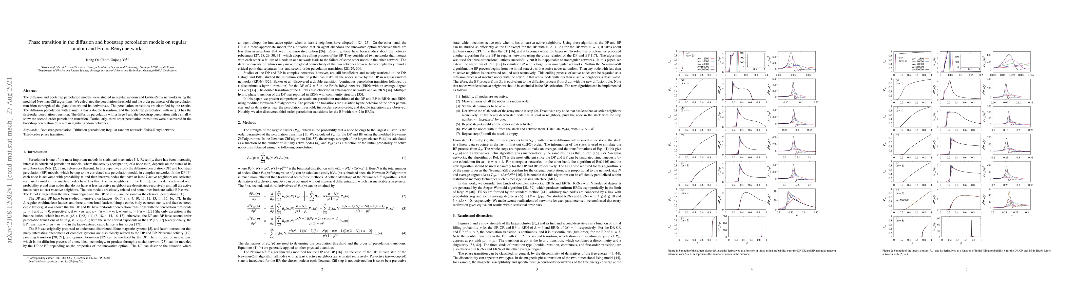 Thumbnail for Phase transition in the diffusion and bootstrap percolation models on
  regular random and Erd\H{o}s-R\'{e}nyi networks