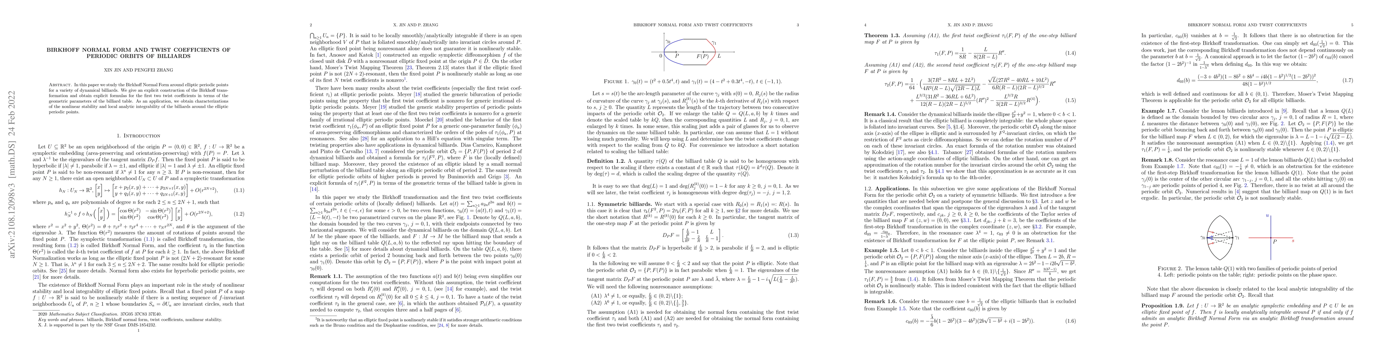 Thumbnail for Birkhoff Normal Form and Twist Coefficients of Periodic Orbits of
  Billiards