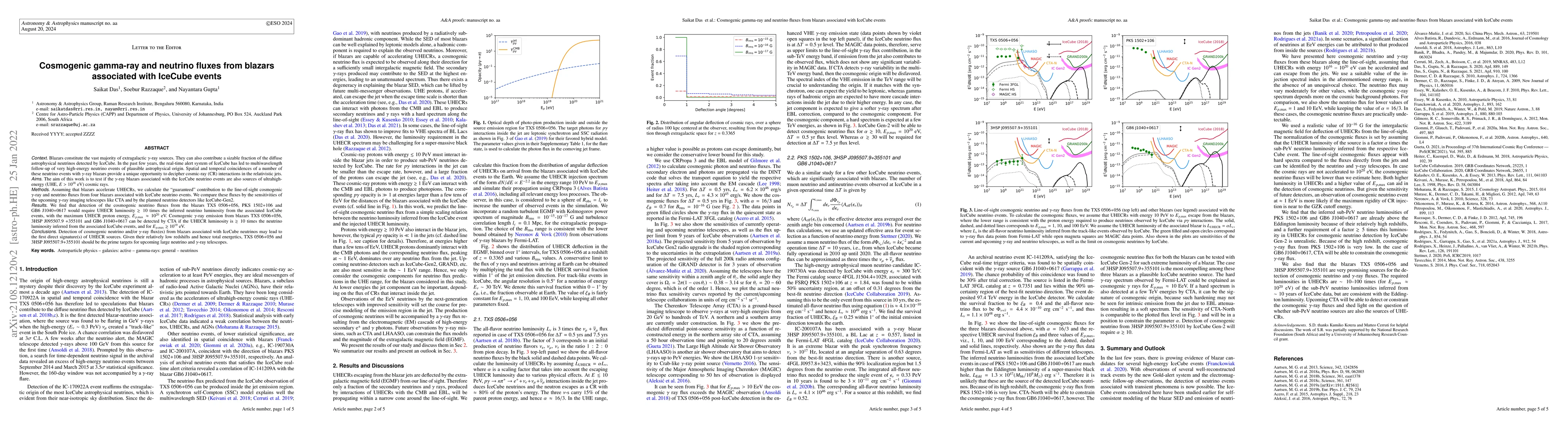 Thumbnail for Cosmogenic gamma-ray and neutrino fluxes from blazars associated with
  IceCube events