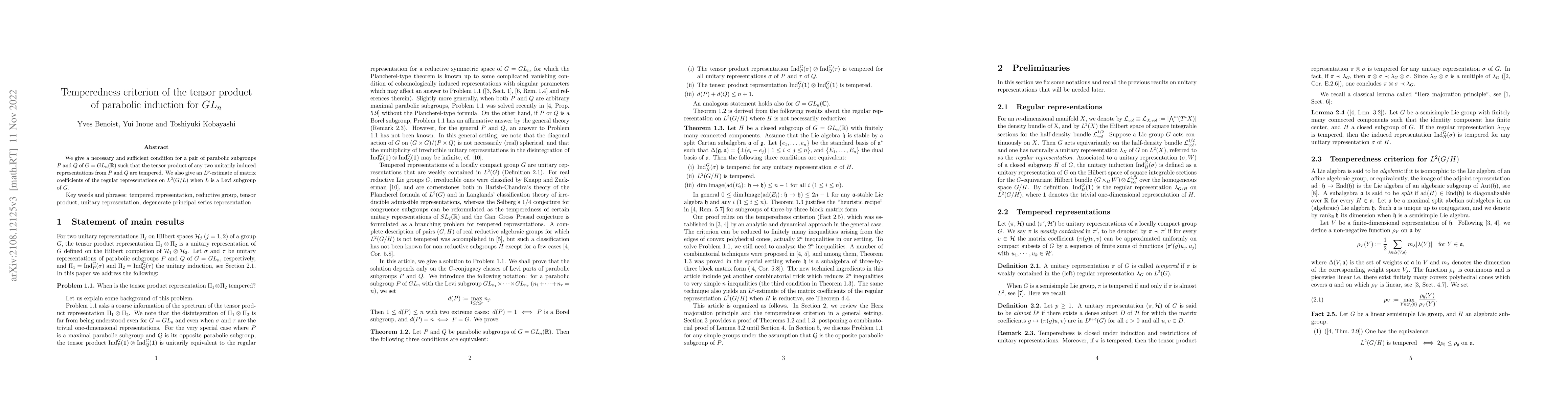 Thumbnail for Temperedness criterion of the tensor product of parabolic induction for
  $GL_n$