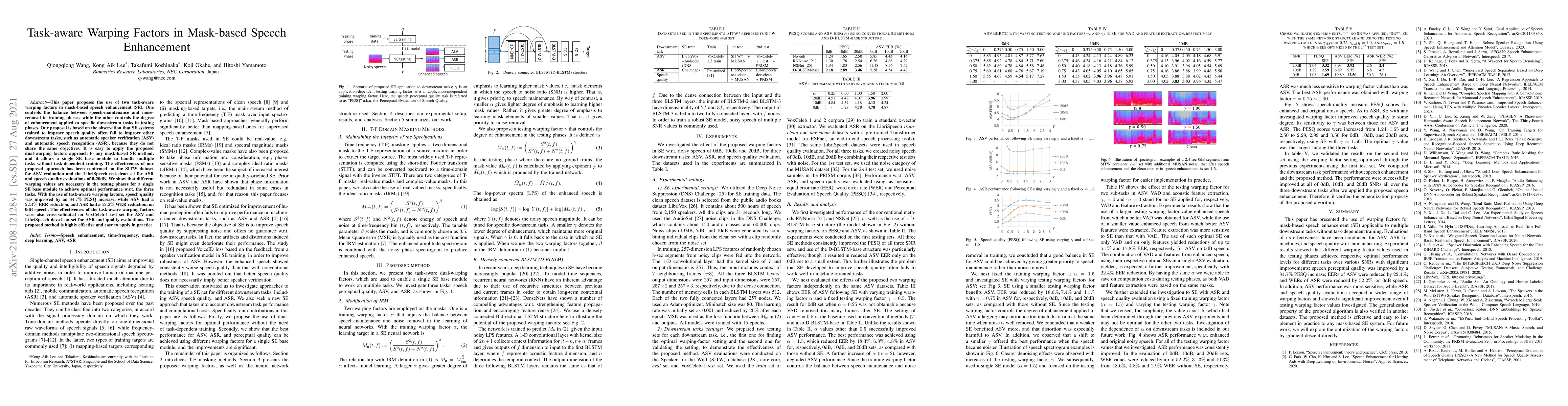 Thumbnail for Task-aware Warping Factors in Mask-based Speech Enhancement