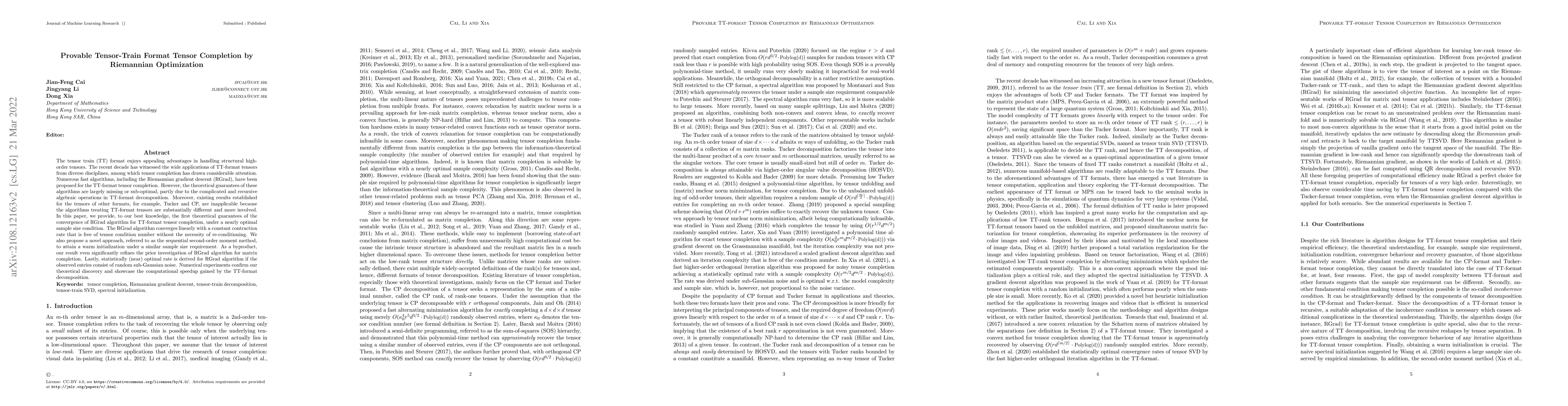 Thumbnail for Provable Tensor-Train Format Tensor Completion by Riemannian
  Optimization