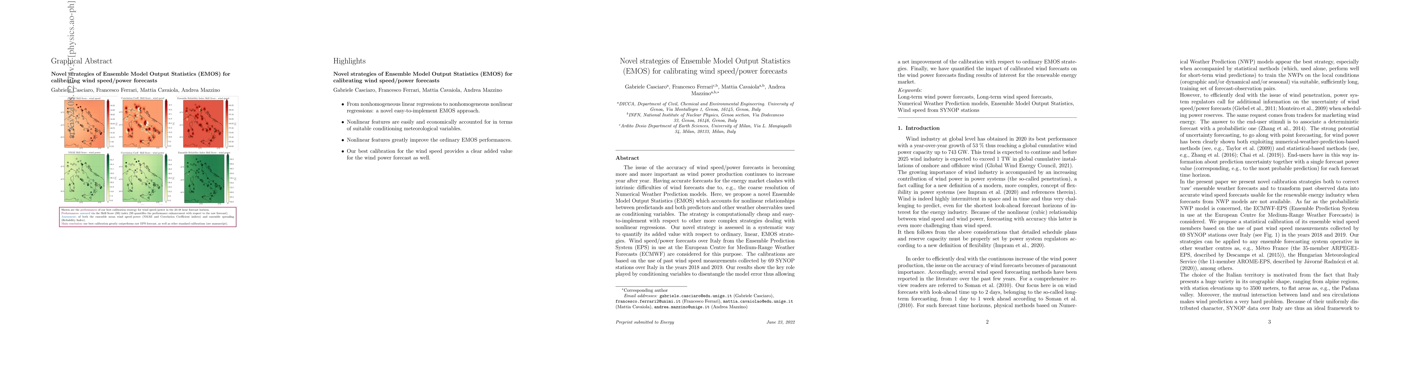 Thumbnail for Novel strategies of Ensemble Model Output Statistics (EMOS) for
  calibrating wind speed/power forecasts