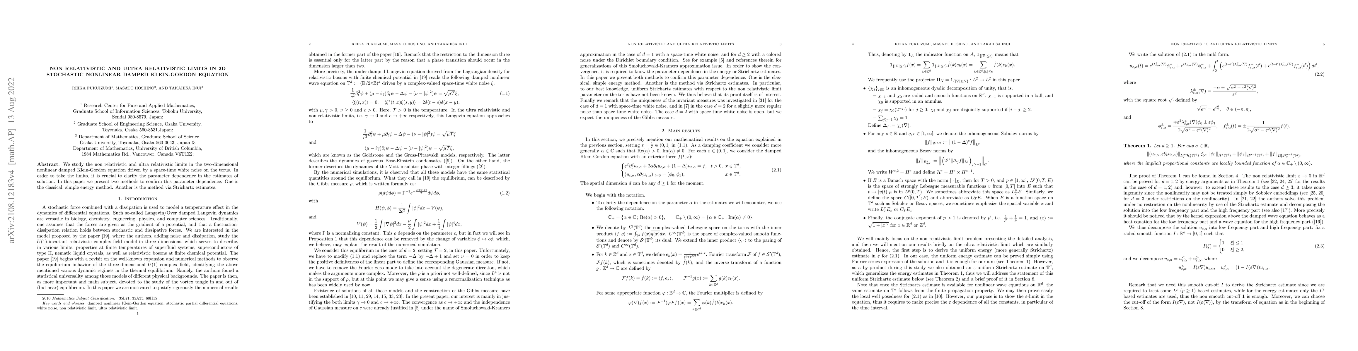 Thumbnail for Non relativistic and ultra relativistic limits in 2d stochastic
  nonlinear damped Klein-Gordon equation