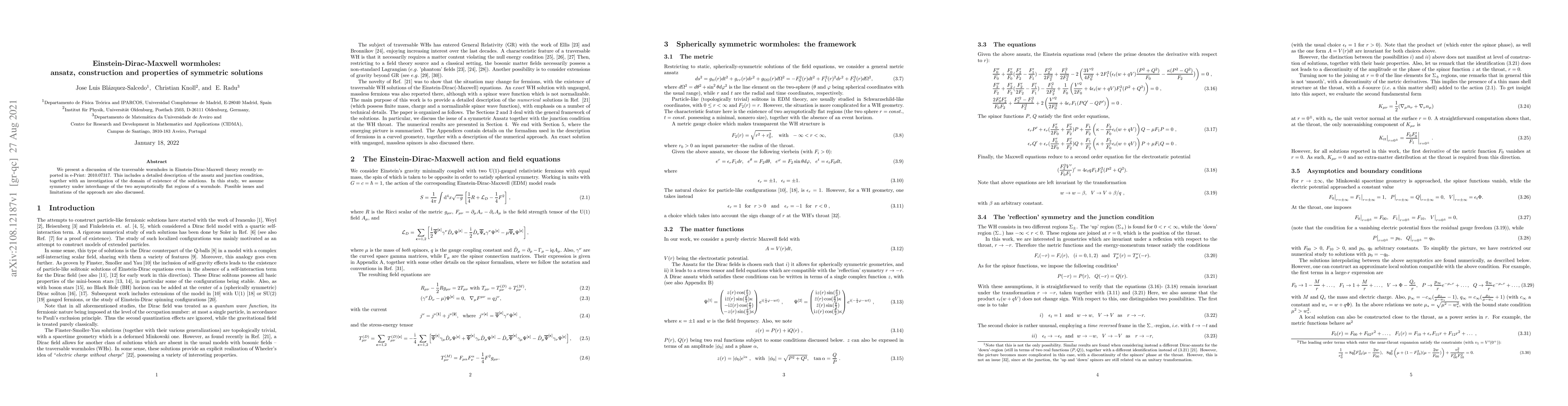 Thumbnail for Einstein-Dirac-Maxwell wormholes: ansatz, construction and properties of
  symmetric solutions