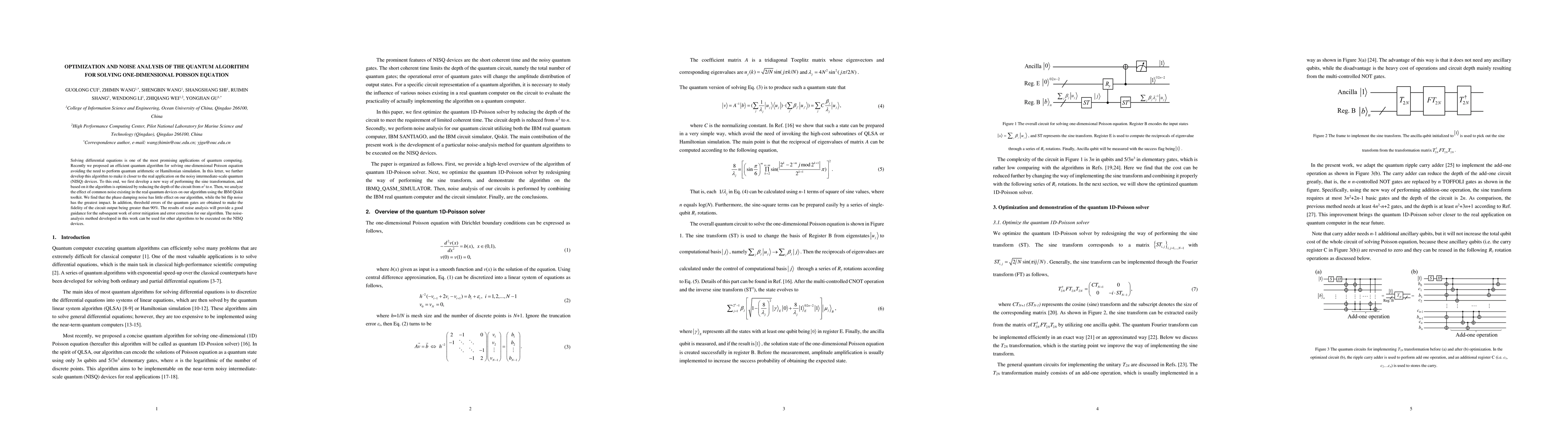 Thumbnail for Optimization and Noise Analysis of the Quantum Algorithm for Solving
  One-Dimensional Poisson Equation