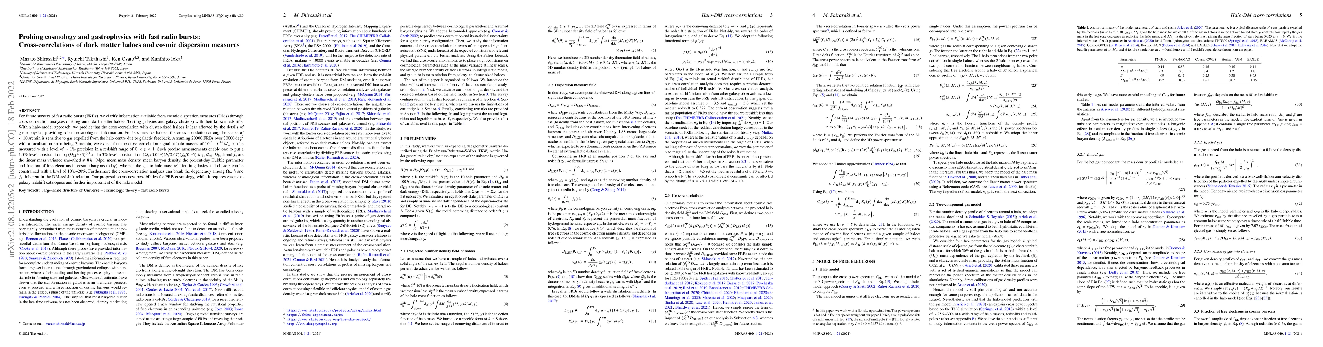 Thumbnail for Probing cosmology and gastrophysics with fast radio bursts:
  Cross-correlations of dark matter haloes and cosmic dispersion measures