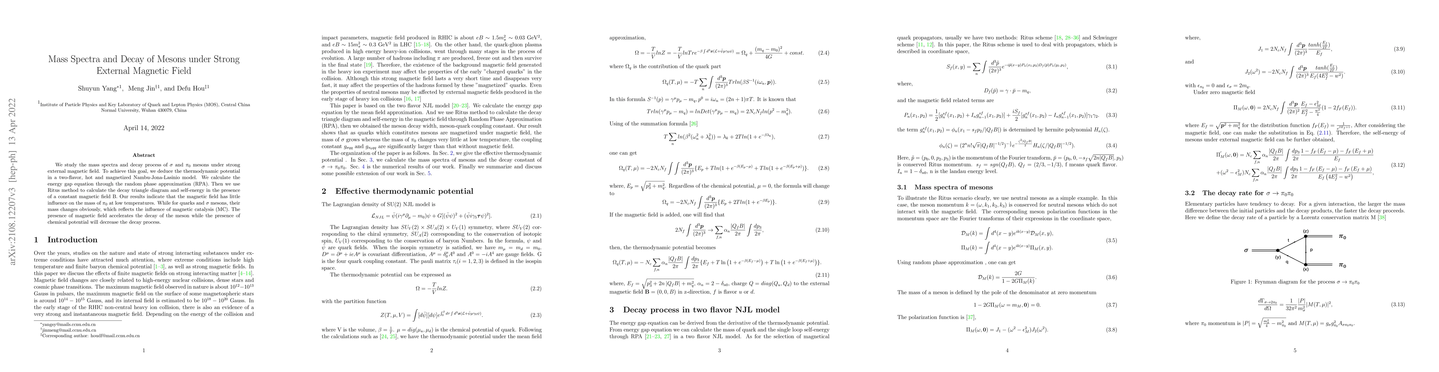Thumbnail for Mass Spectra and Decay of Mesons under Strong External Magnetic Field