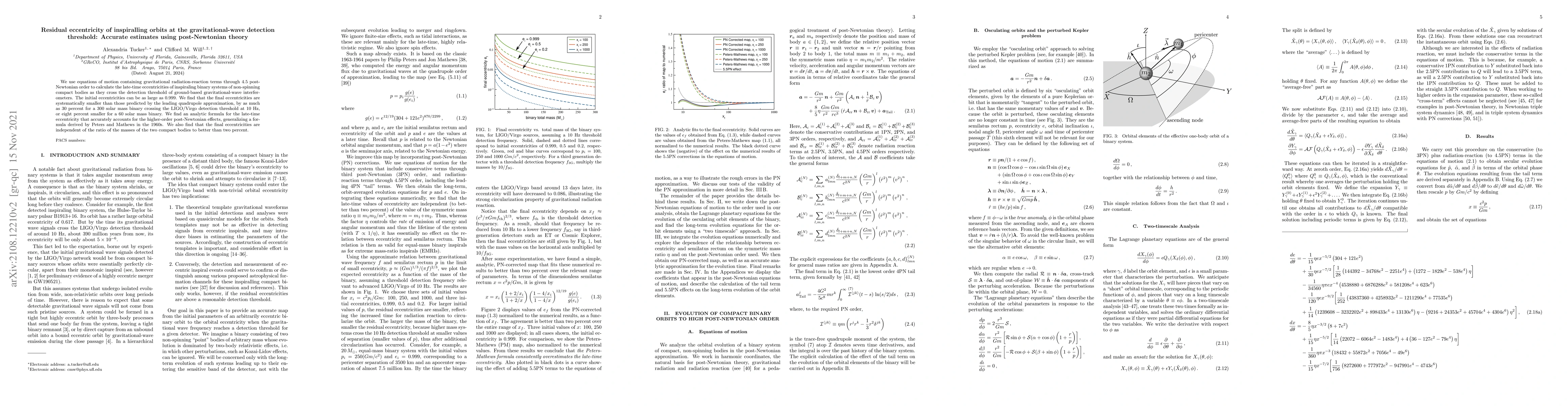 Thumbnail for Residual eccentricity of inspiralling orbits at the gravitational-wave
  detection threshold: Accurate estimates using post-Newtonian theory