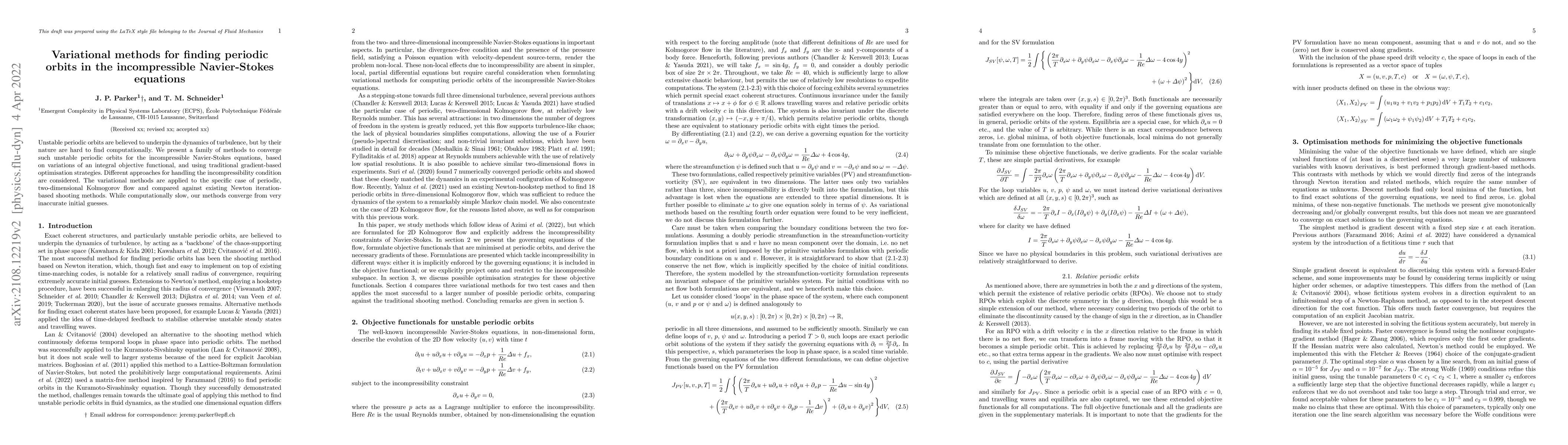 Thumbnail for Variational methods for finding periodic orbits in the incompressible
  Navier-Stokes equations