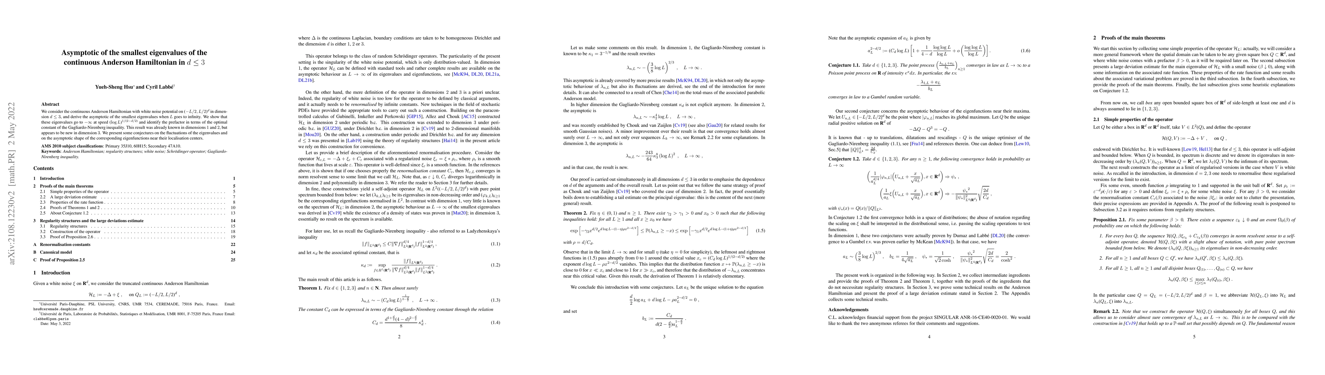Thumbnail for Asymptotic of the smallest eigenvalues of the continuous Anderson
  Hamiltonian in $d \leq 3$