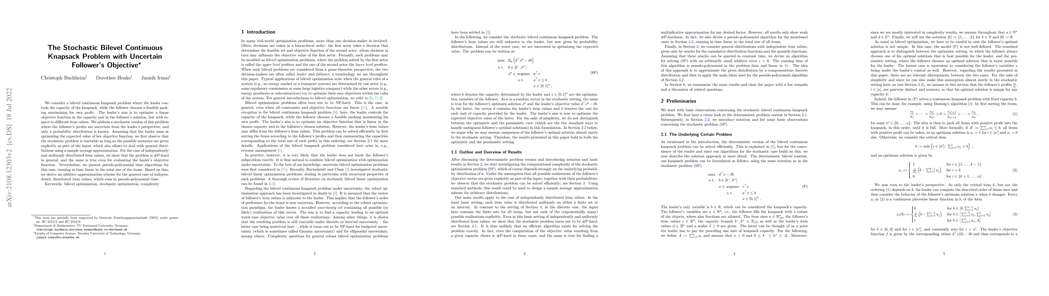 Thumbnail for The Stochastic Bilevel Continuous Knapsack Problem with Uncertain
  Follower's Objective