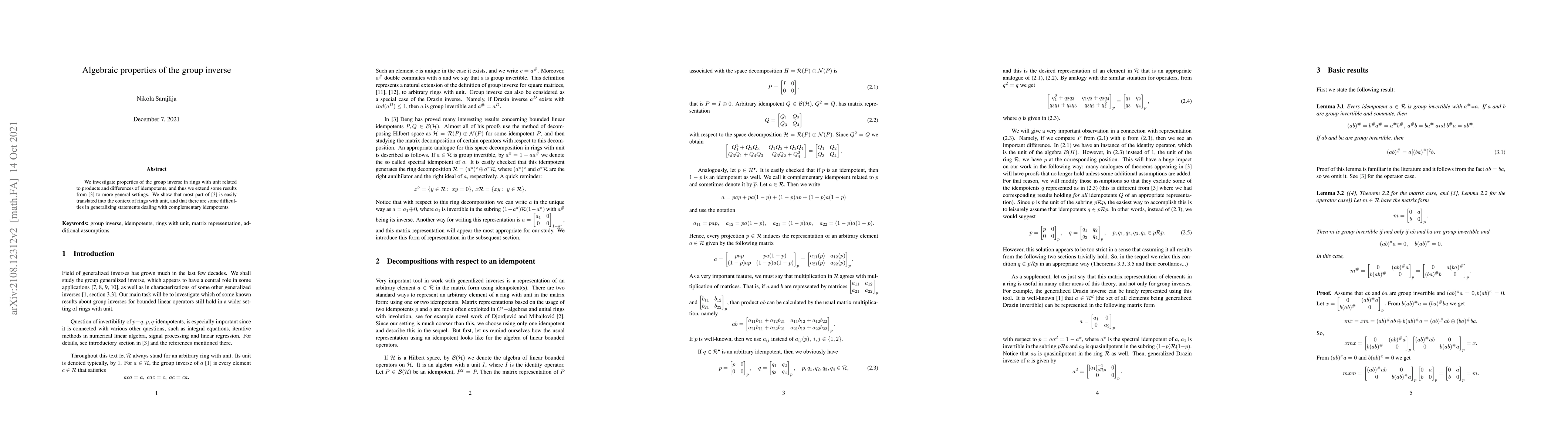 Thumbnail for Algebraic properties of the group inverse