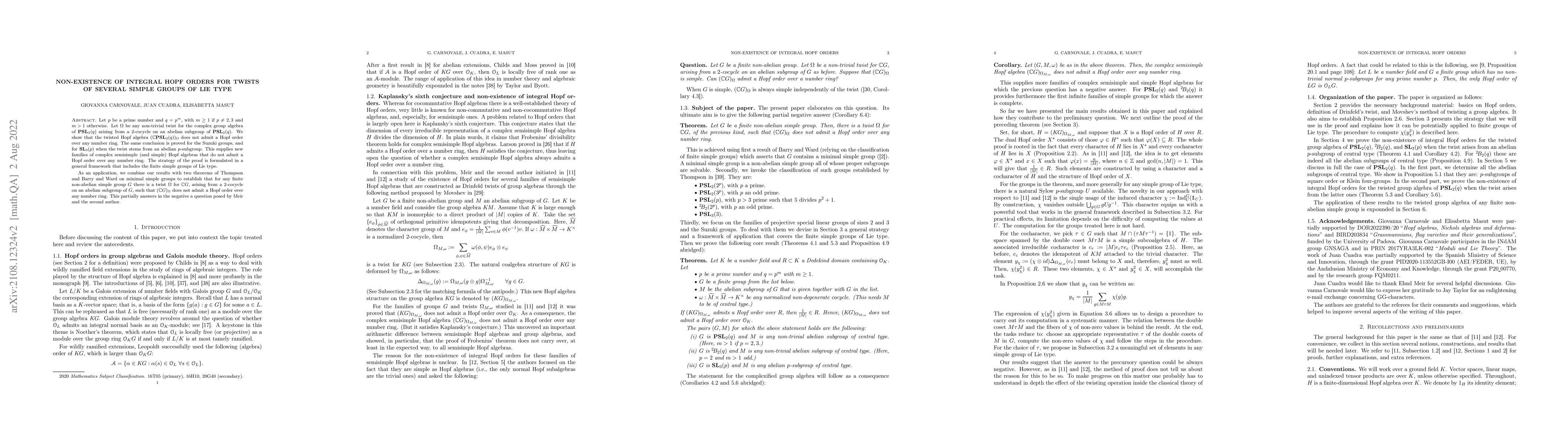 Thumbnail for Non-existence of integral Hopf orders for twists of several simple
  groups of Lie type