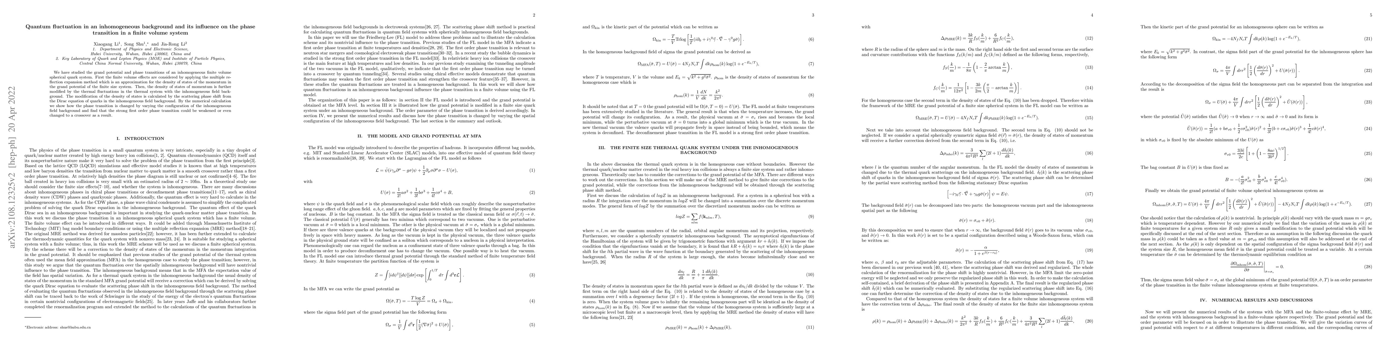 Thumbnail for Quantum fluctuation in an inhomogeneous background and its influence on
  the phase transition in a finite volume system