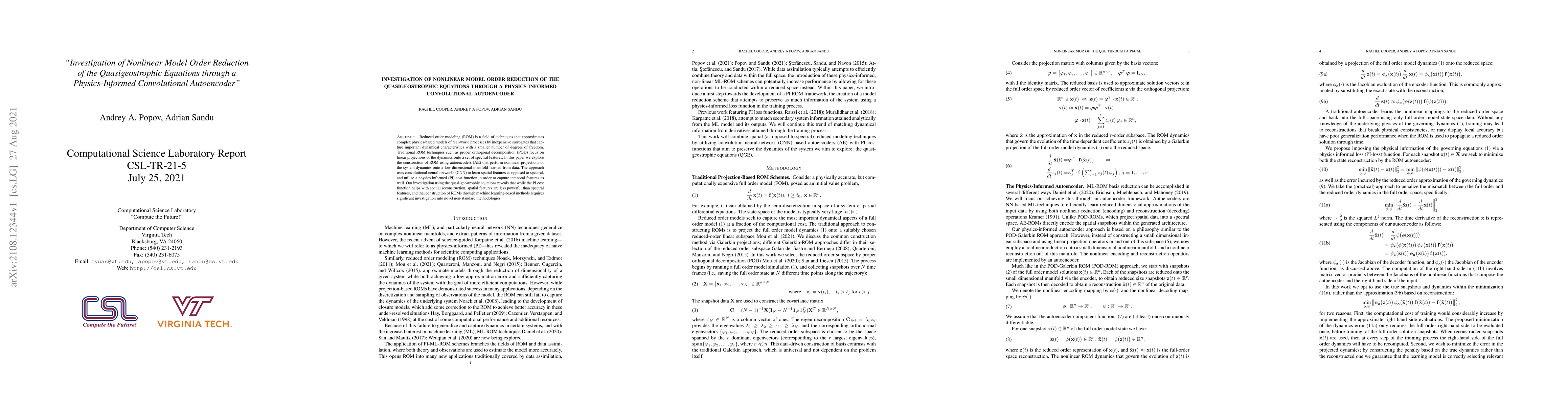 Thumbnail for Investigation of Nonlinear Model Order Reduction of the Quasigeostrophic
  Equations through a Physics-Informed Convolutional Autoencoder