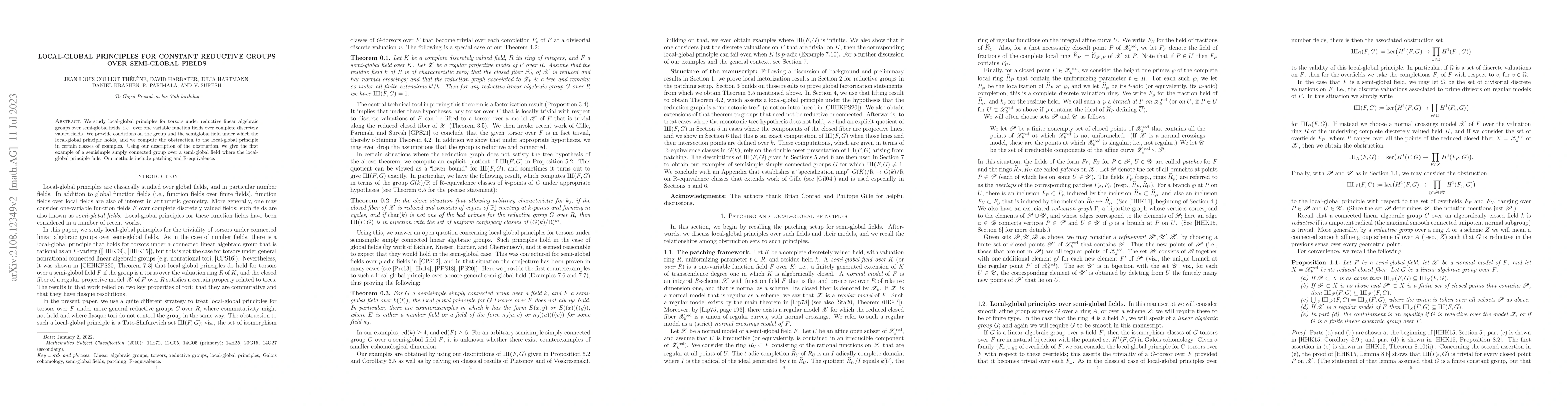 Thumbnail for Local-global principles for constant reductive groups over semi-global
  fields