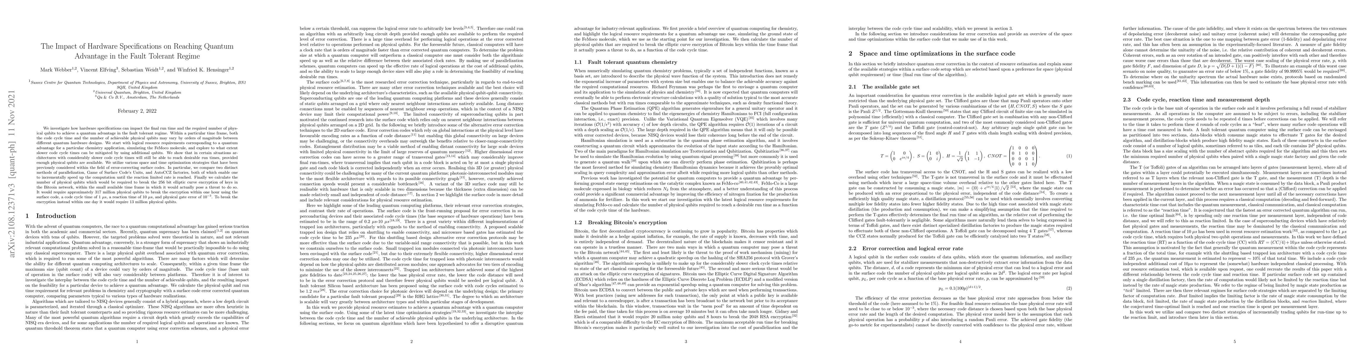Thumbnail for The Impact of Hardware Specifications on Reaching Quantum Advantage in
  the Fault Tolerant Regime