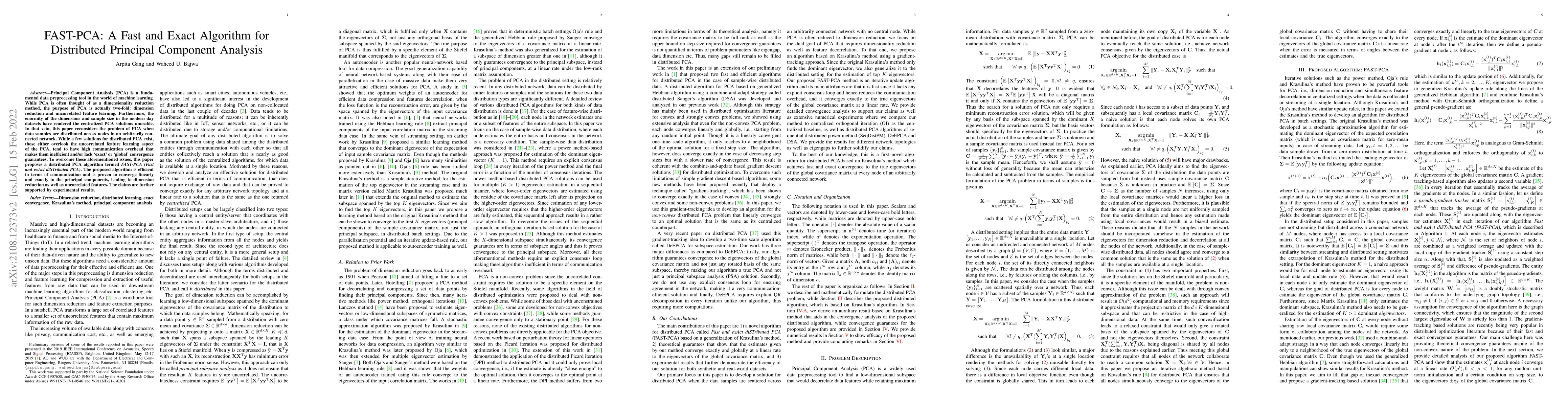 Thumbnail for FAST-PCA: A Fast and Exact Algorithm for Distributed Principal Component
  Analysis