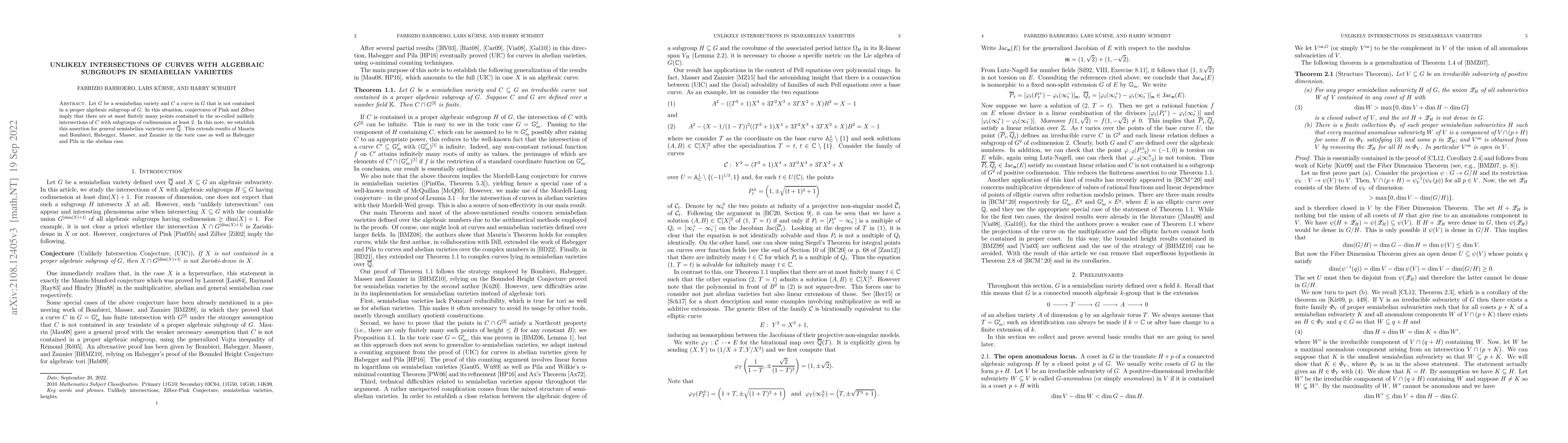 Thumbnail for Unlikely Intersections of Curves with Algebraic Subgroups in Semiabelian
  Varieties