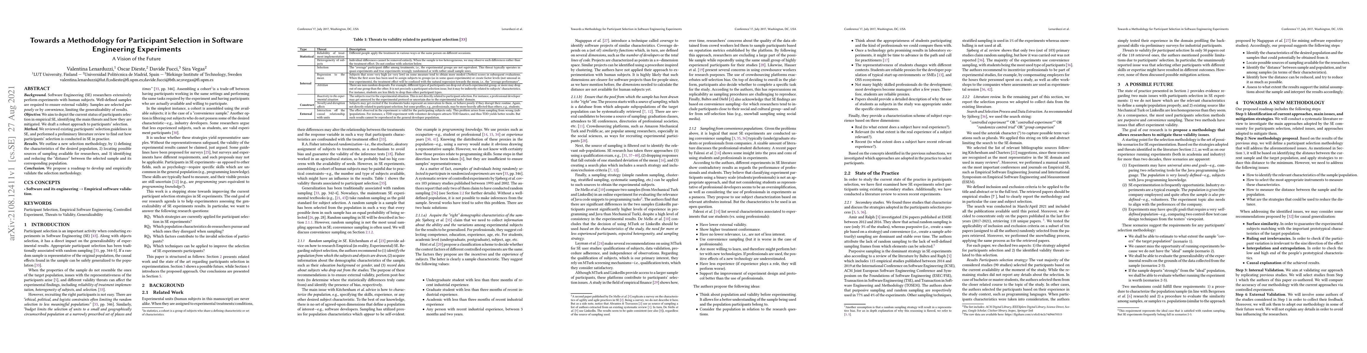 Thumbnail for Towards a Methodology for Participant Selection in Software Engineering
  Experiments. A Vision of the Future