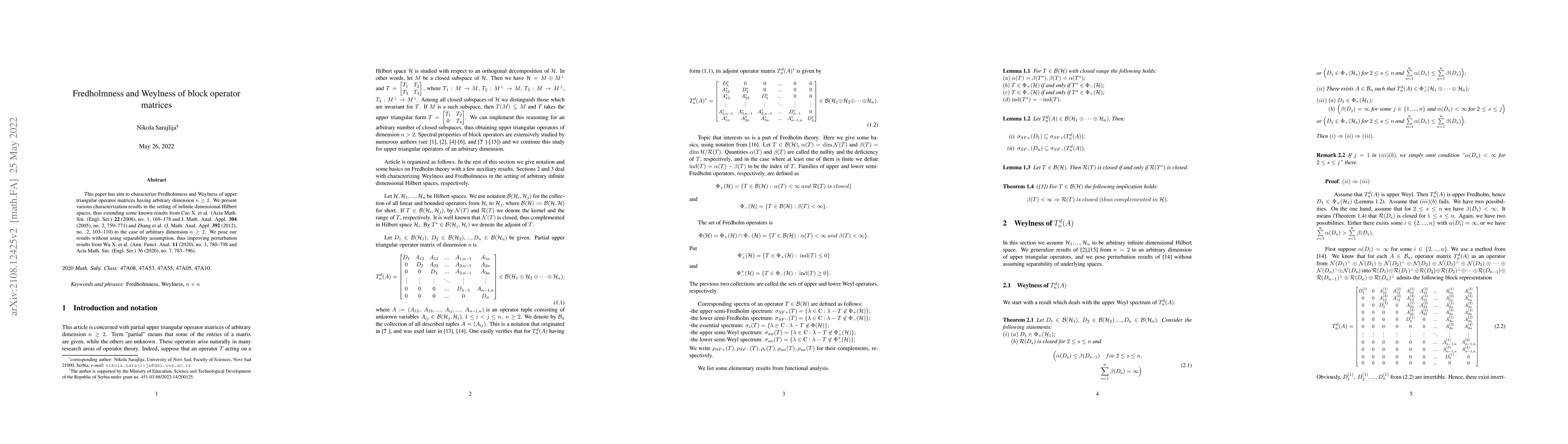 Thumbnail for Fredholmness and Weylness of block operator matrices