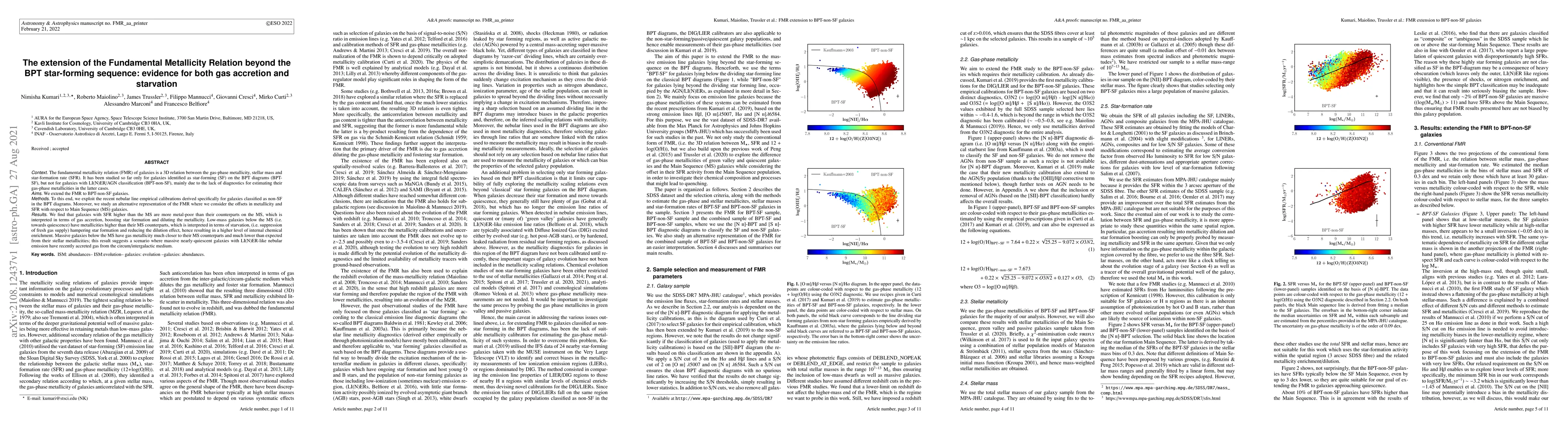Thumbnail for The extension of the Fundamental Metallicity Relation beyond the BPT
  star-forming sequence: evidence for both gas accretion and starvation