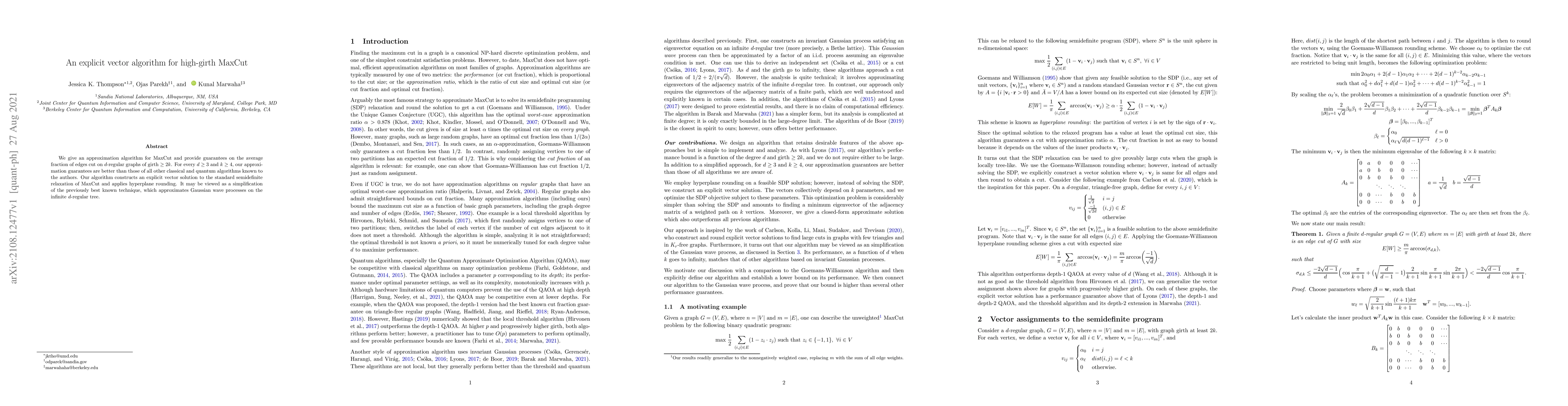 Thumbnail for An explicit vector algorithm for high-girth MaxCut