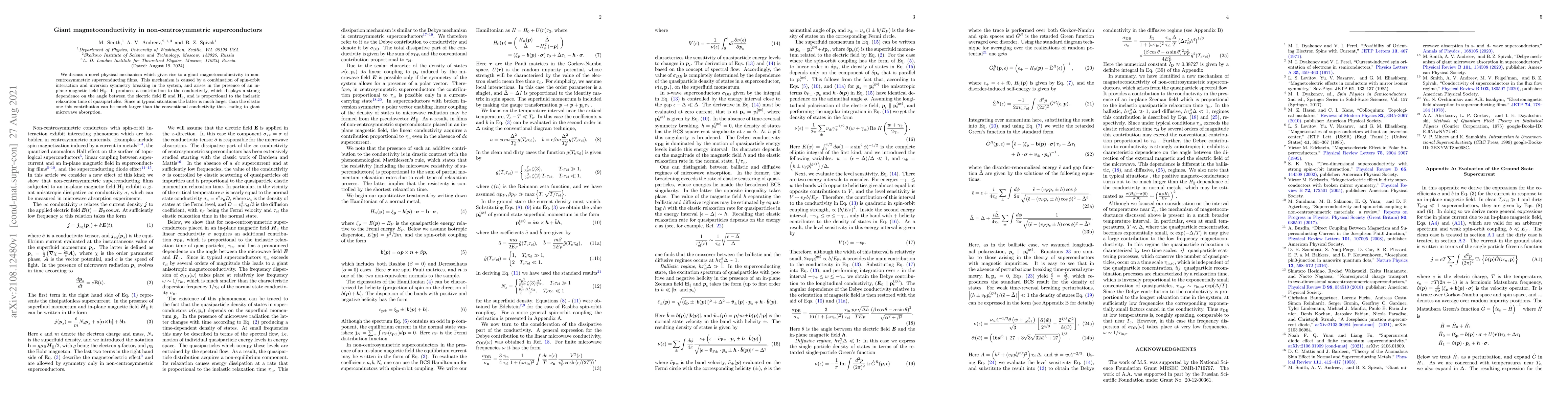 Thumbnail for Giant magnetoconductivity in non-centrosymmetric superconductors