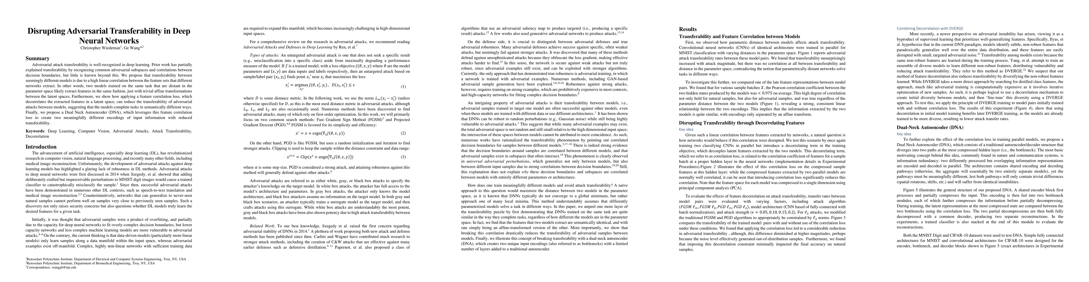 Thumbnail for Disrupting Adversarial Transferability in Deep Neural Networks