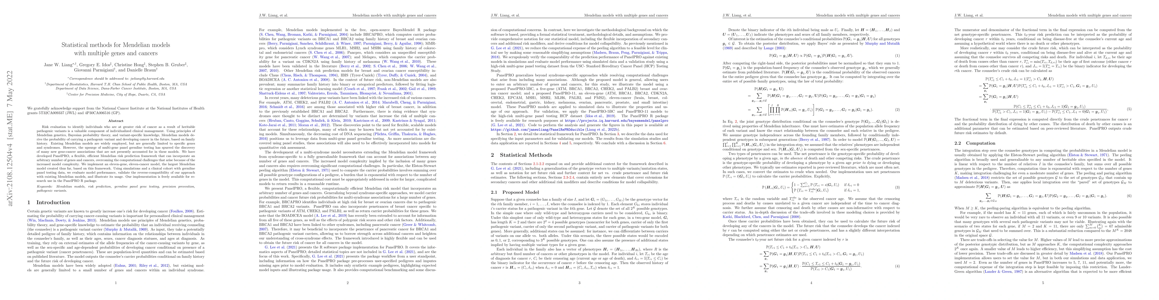 Thumbnail for Statistical methods for Mendelian models with multiple genes and cancers