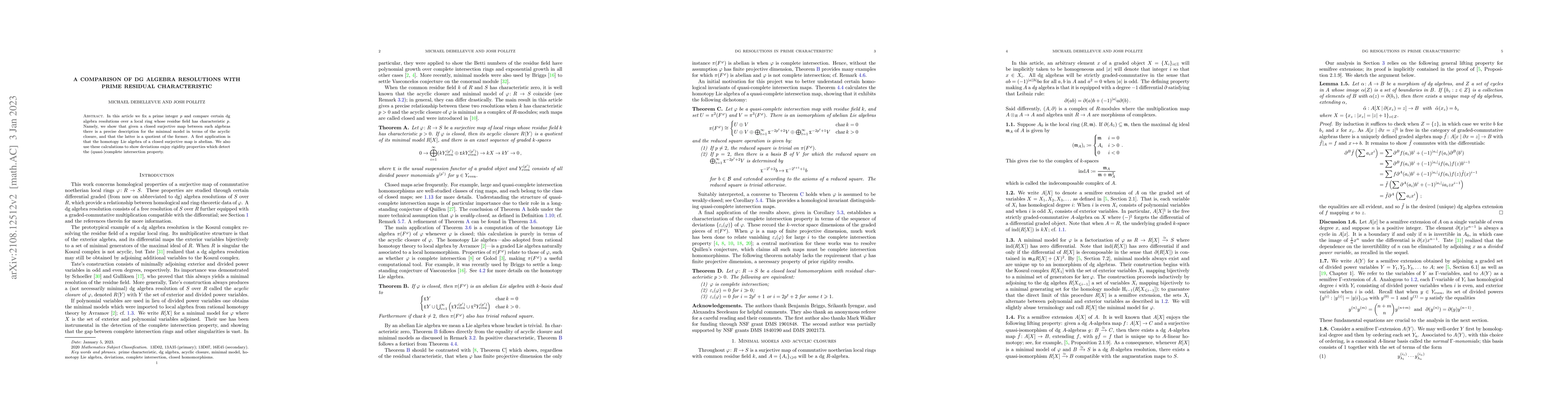 Thumbnail for A comparison of dg algebra resolutions with prime residual
  characteristic